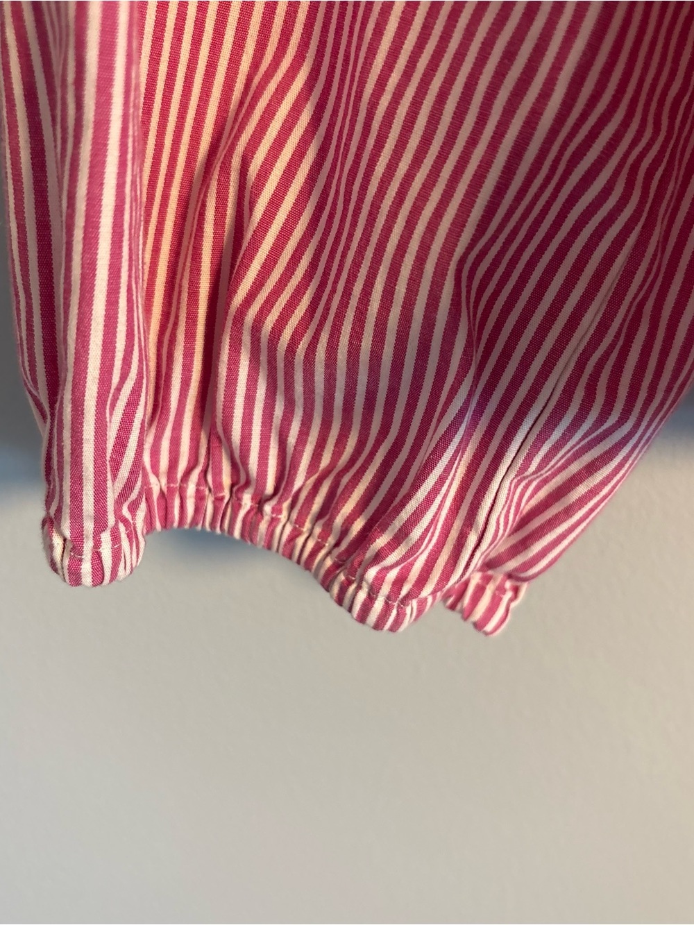 J.Crew Raspberry red and white Striped Ruffle Neck Blouse-size Medium - Picture 5 of 10